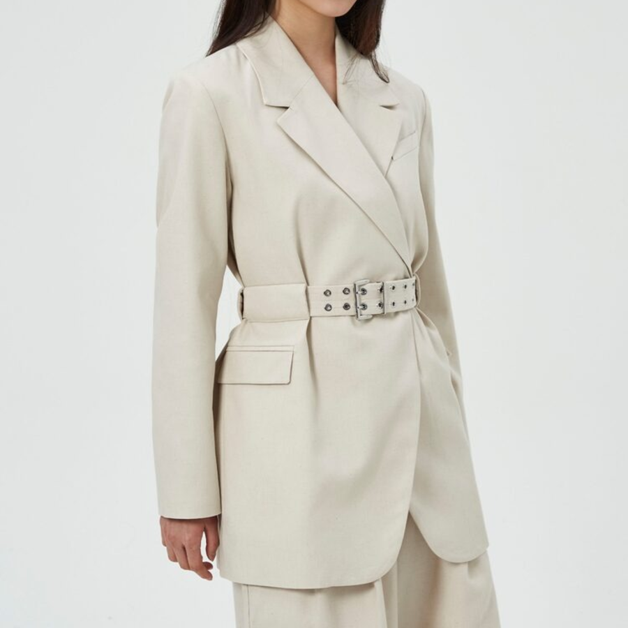 GANNI Cotton Melange Tailoring Blazer – Ivory