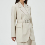 GANNI Cotton Melange Tailoring Blazer – Ivory