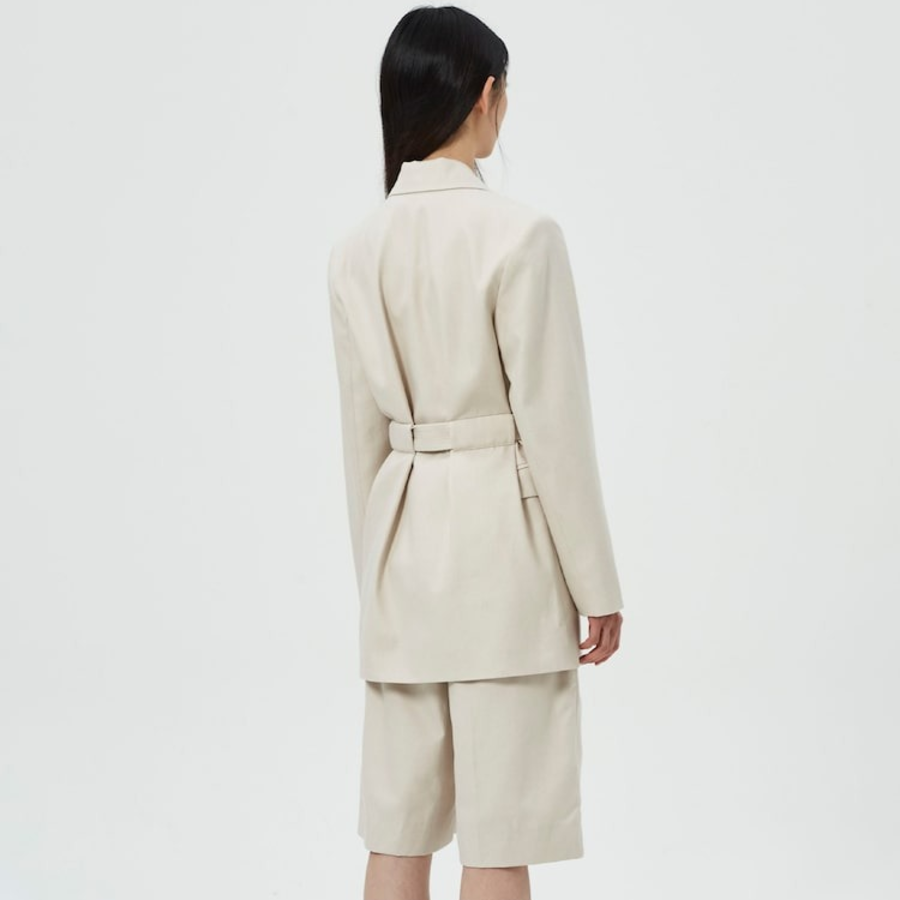 GANNI Cotton Melange Tailoring Blazer – Ivory