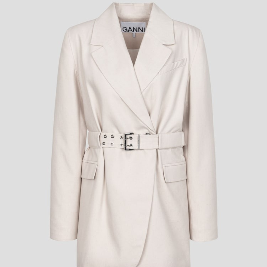 GANNI Cotton Melange Tailoring Blazer – Ivory
