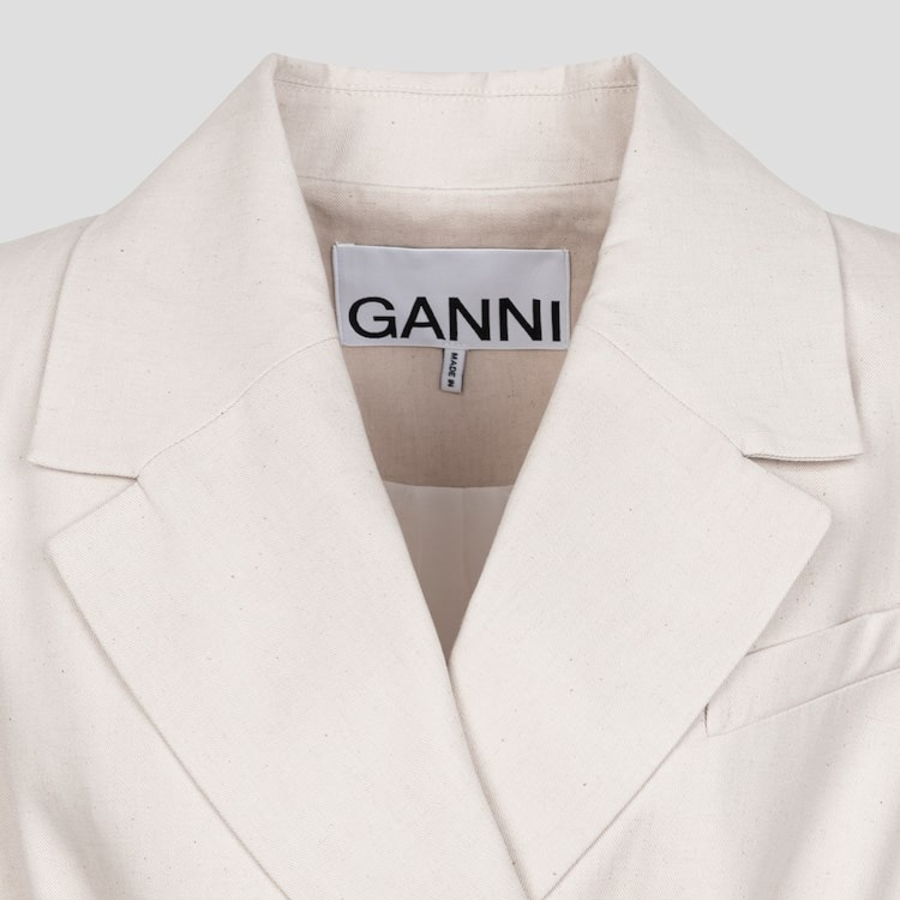 GANNI Cotton Melange Tailoring Blazer – Ivory