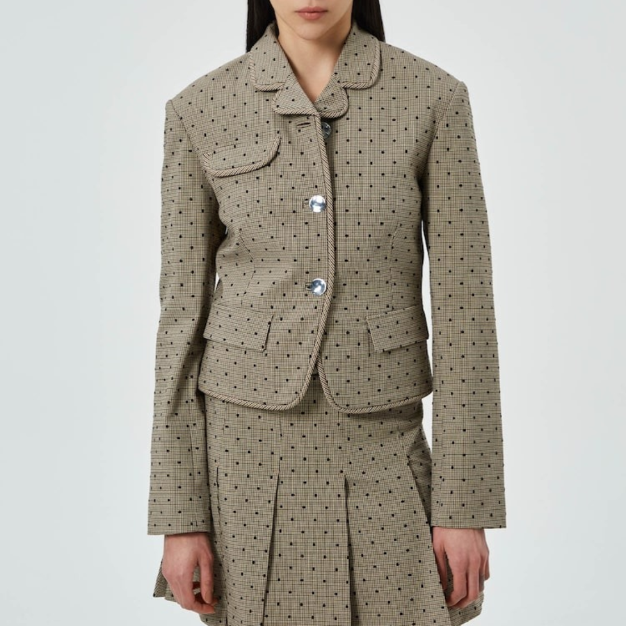 GANNI Flock Check Suiting Blazer – Tigers Eye