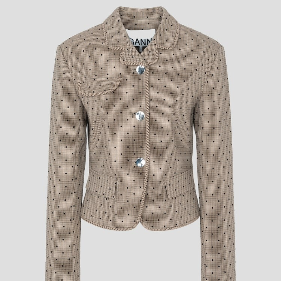 GANNI Flock Check Suiting Blazer – Tigers Eye