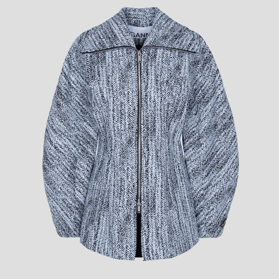 GANNI Cotton Tweed Curve Sleeve Jacket – Sky Blue