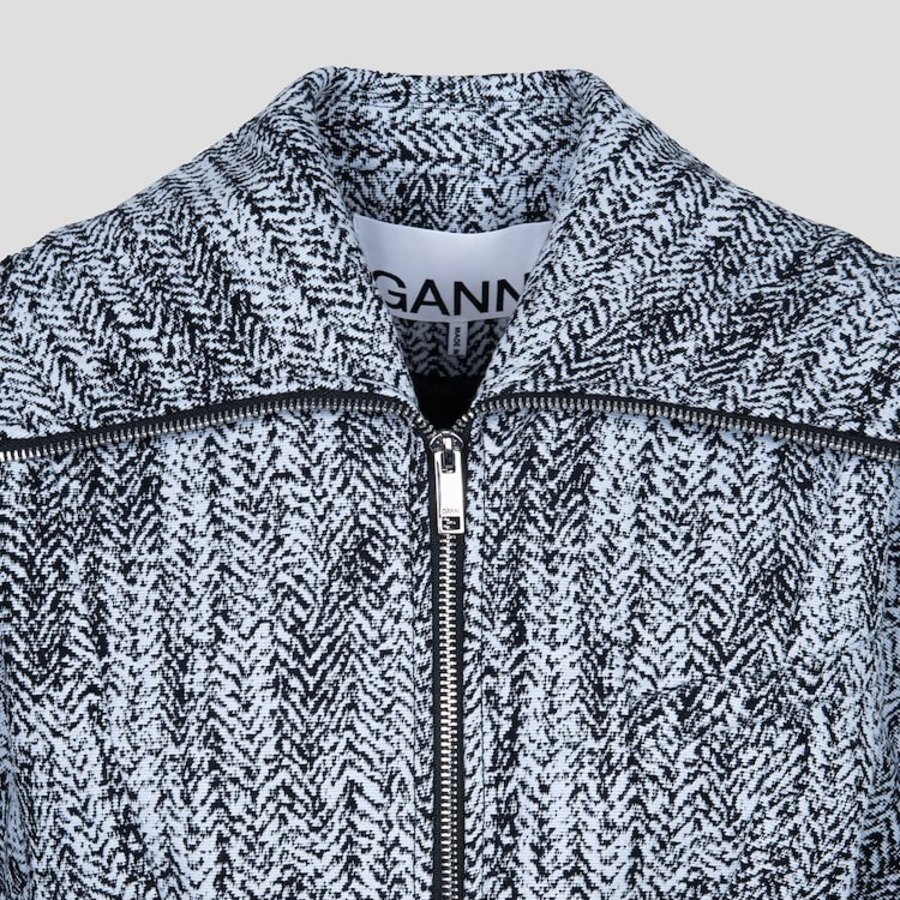 GANNI Cotton Tweed Curve Sleeve Jacket – Sky Blue