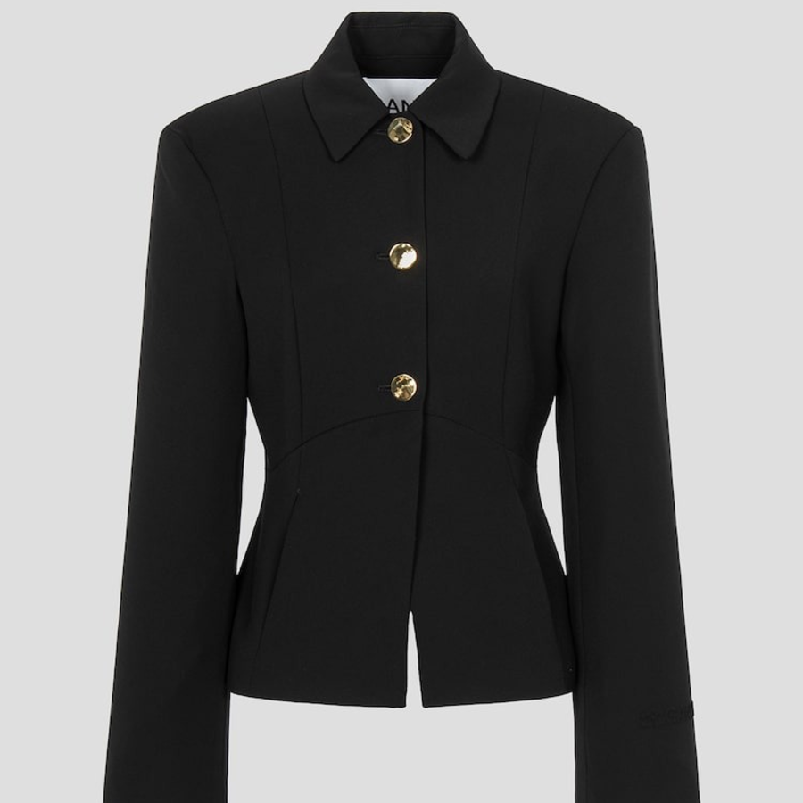 GANNI Light Twill Suiting Blazer – Black