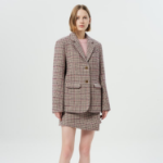 GANNI Check Wool Mix Boxy Blazer – Beige