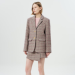 GANNI Check Wool Mix Boxy Blazer – Beige