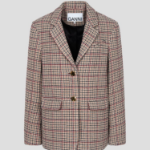 GANNI Check Wool Mix Boxy Blazer – Beige