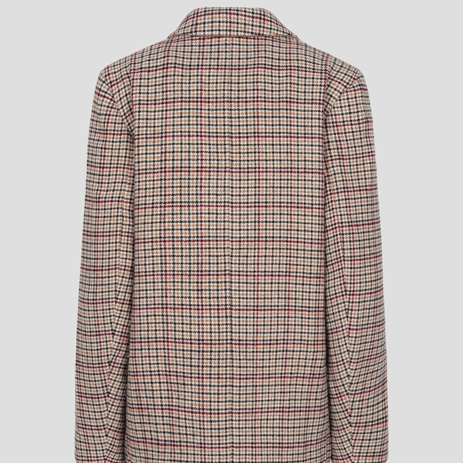 GANNI Check Wool Mix Boxy Blazer – Beige