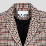 GANNI Check Wool Mix Boxy Blazer – Beige
