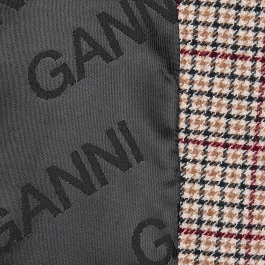 GANNI Check Wool Mix Boxy Blazer – Beige