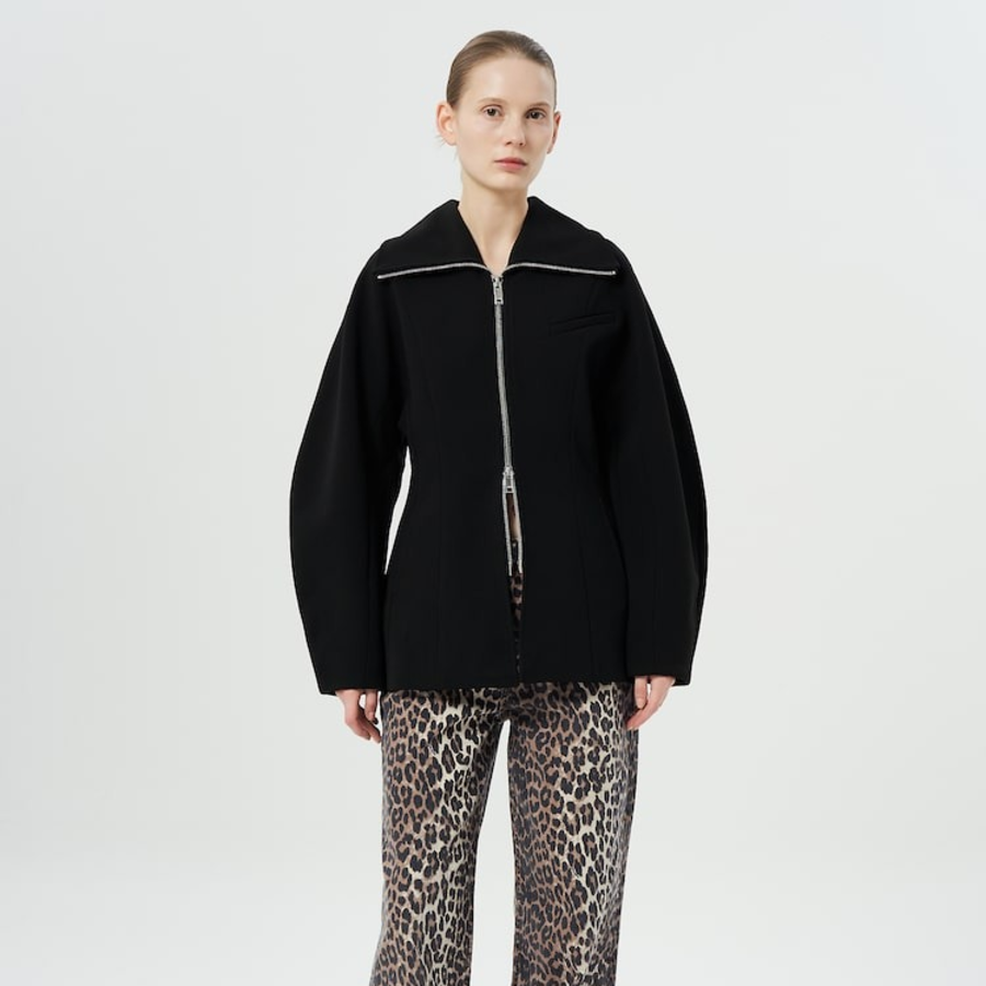 GANNI Bonded Crepe Curve Sleeve Jacket – Black