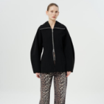 GANNI Bonded Crepe Curve Sleeve Jacket – Black