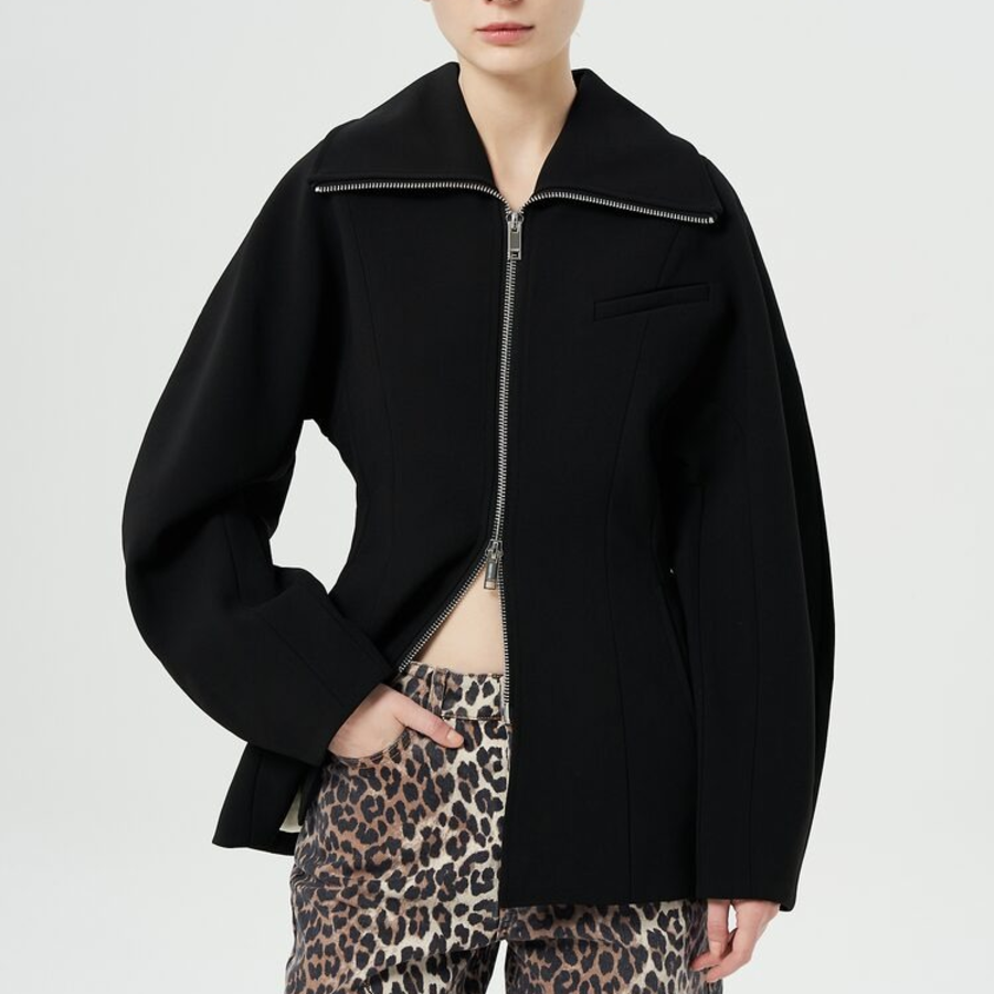 GANNI Bonded Crepe Curve Sleeve Jacket – Black