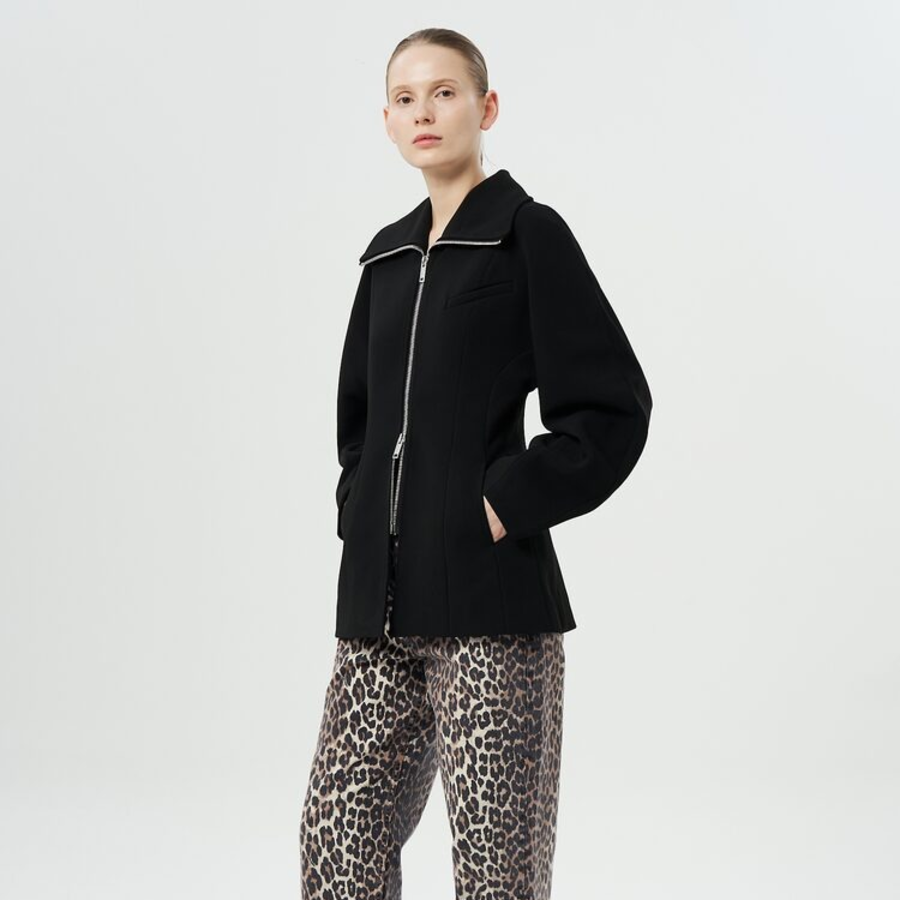 GANNI Bonded Crepe Curve Sleeve Jacket – Black