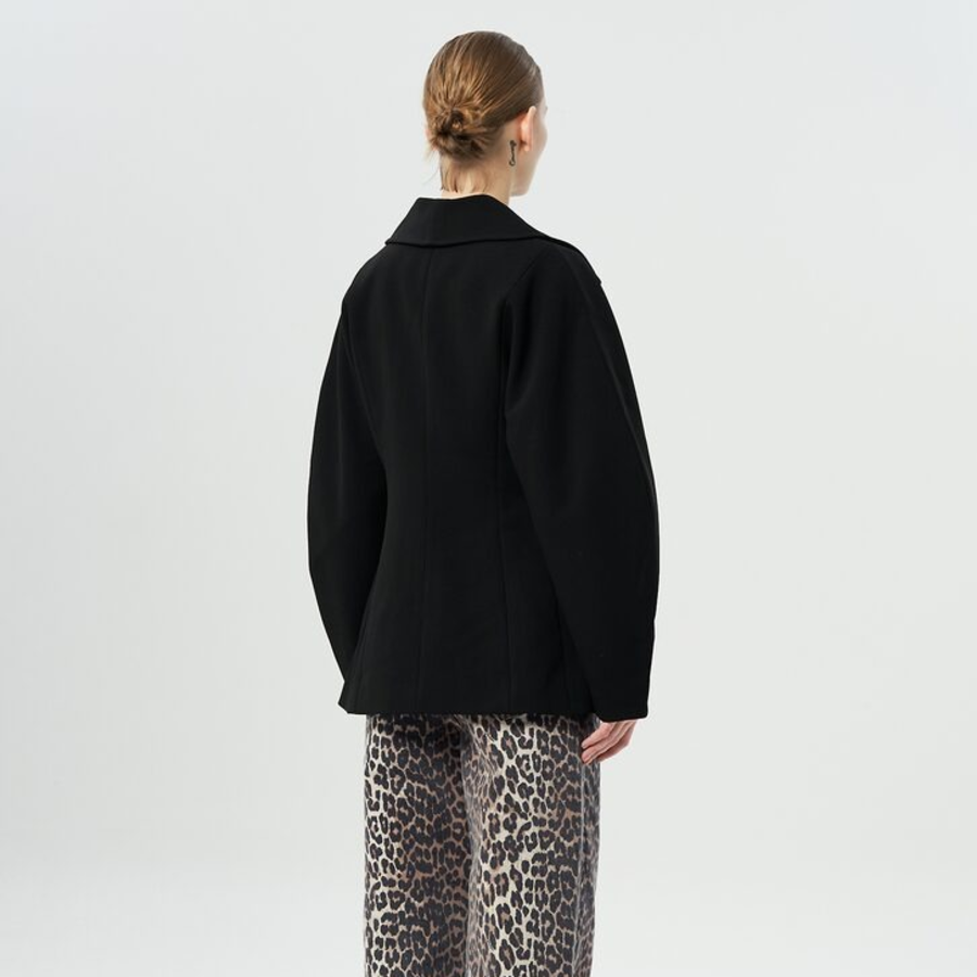 GANNI Bonded Crepe Curve Sleeve Jacket – Black