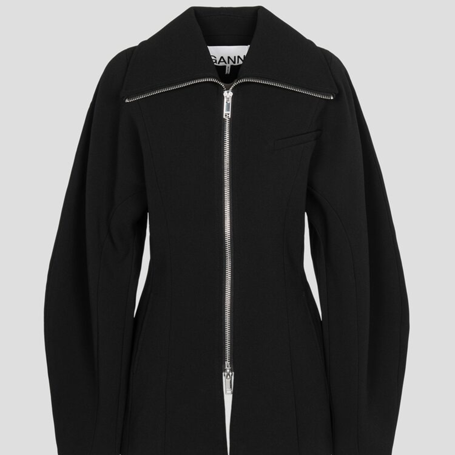 GANNI Bonded Crepe Curve Sleeve Jacket – Black