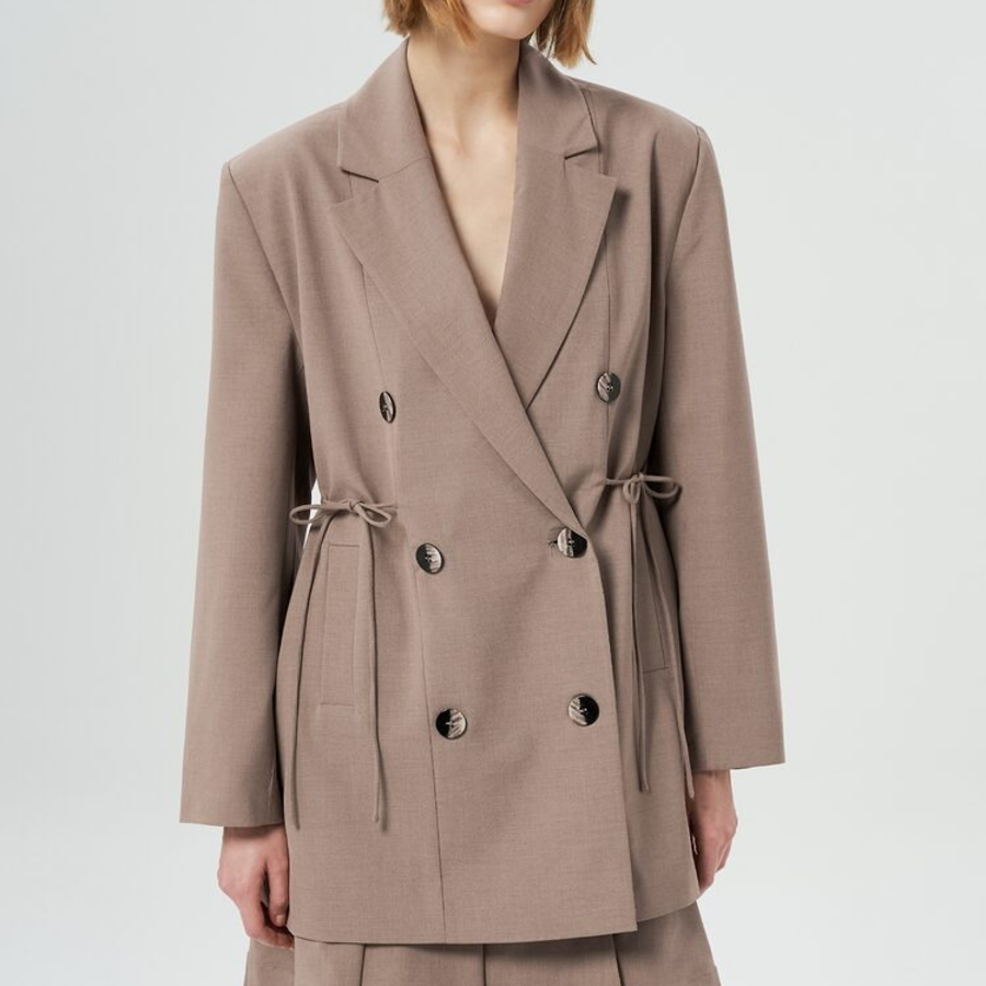 GANNI Drapey Melange Oversized Blazer – Beige