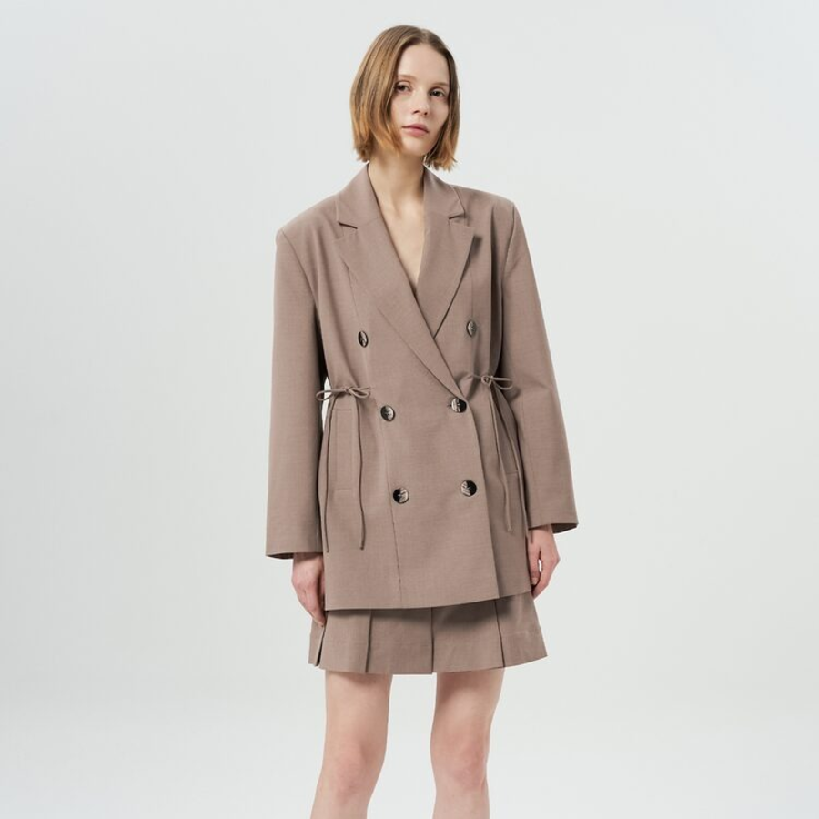 GANNI Drapey Melange Oversized Blazer – Beige