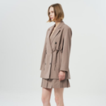 GANNI Drapey Melange Oversized Blazer – Beige