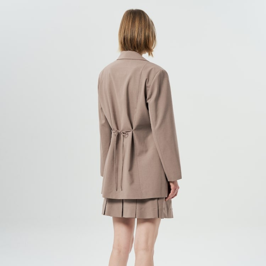 GANNI Drapey Melange Oversized Blazer – Beige
