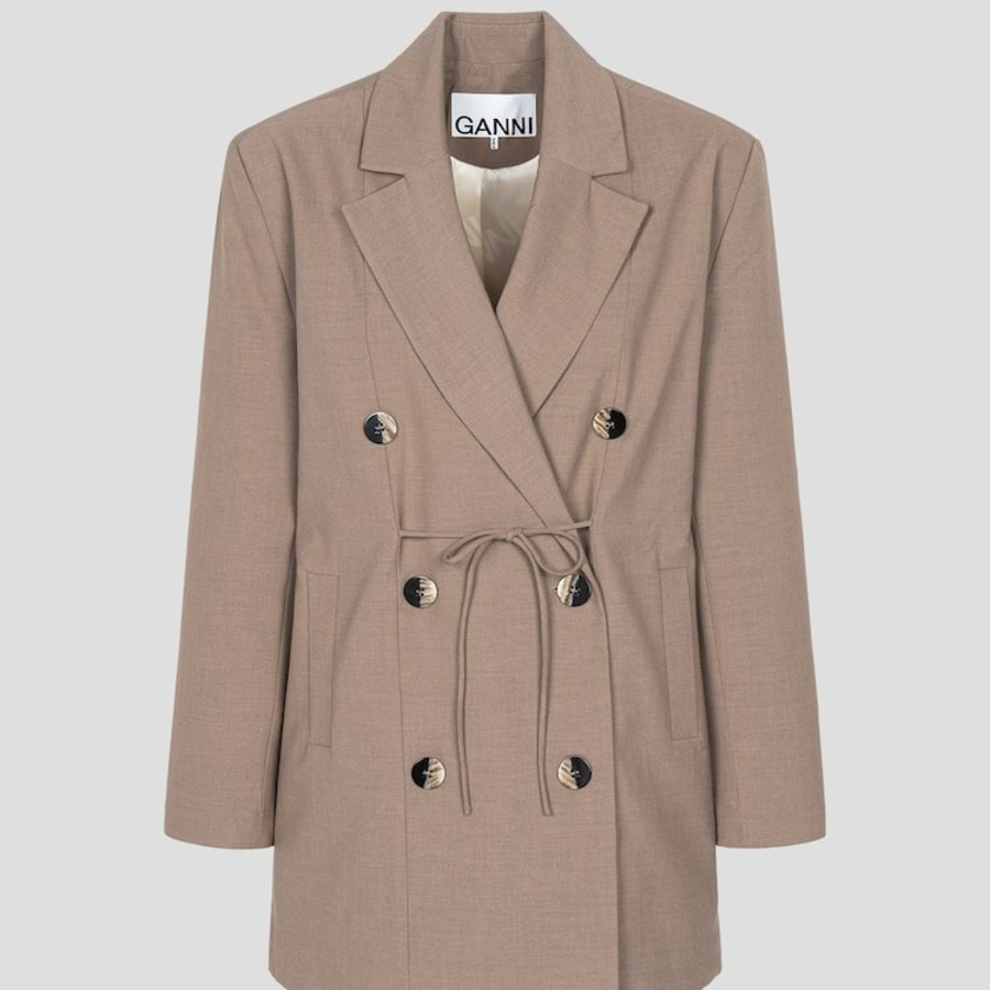 GANNI Drapey Melange Oversized Blazer – Beige