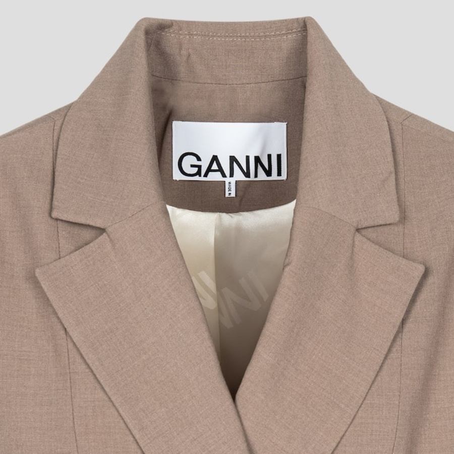 GANNI Drapey Melange Oversized Blazer – Beige