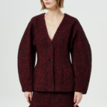 GANNI Herringbone Wool Curve Sleeve Blazer – Red
