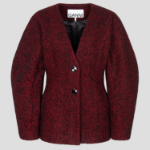GANNI Herringbone Wool Curve Sleeve Blazer – Red