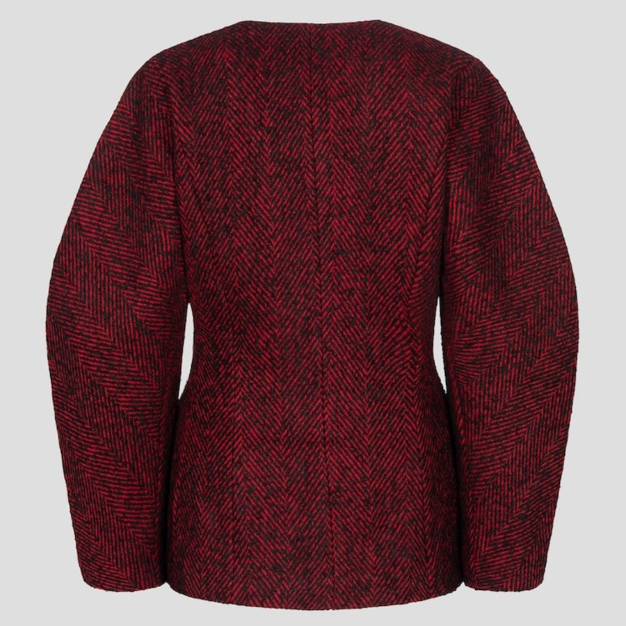 GANNI Herringbone Wool Curve Sleeve Blazer – Red