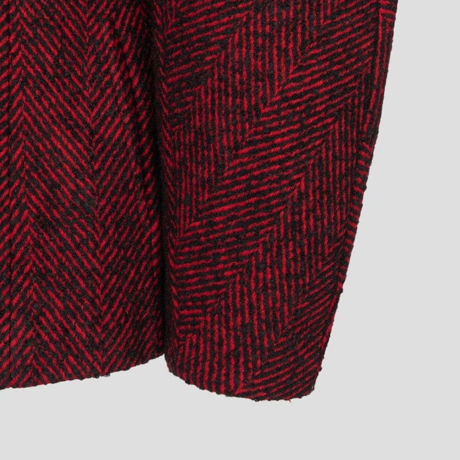 GANNI Herringbone Wool Curve Sleeve Blazer – Red