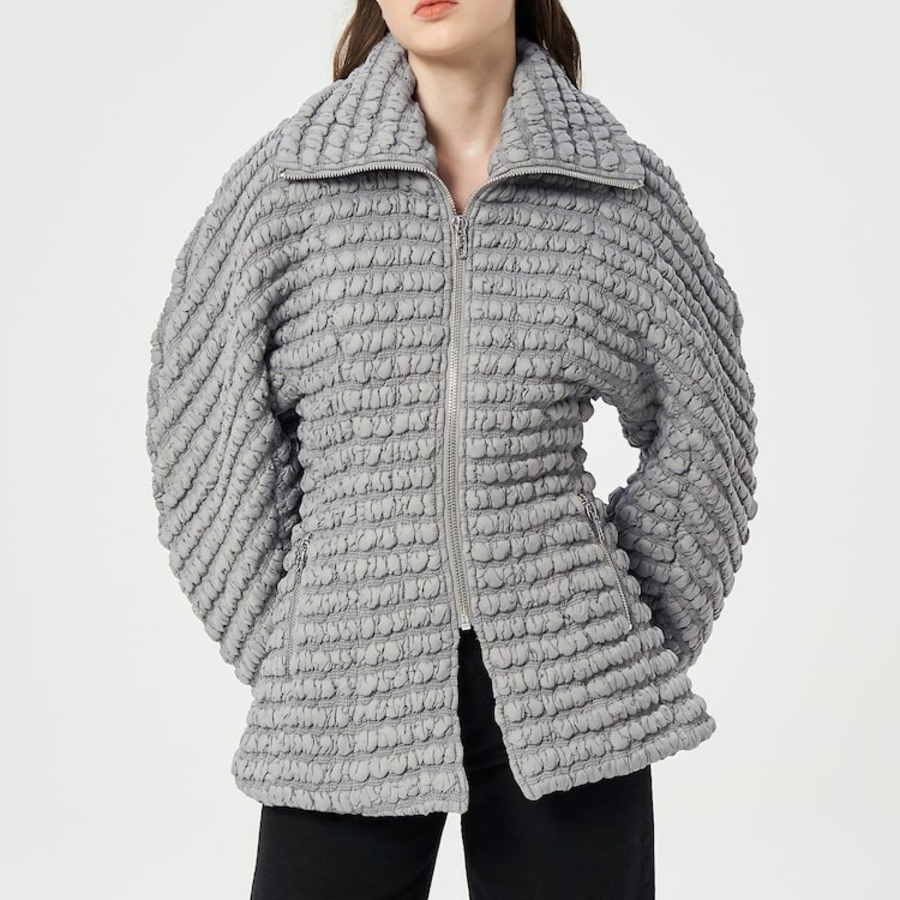 GANNI Stretch Quilt Curve Sleeve Jacket – Gray