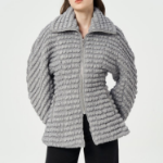 GANNI Stretch Quilt Curve Sleeve Jacket – Gray
