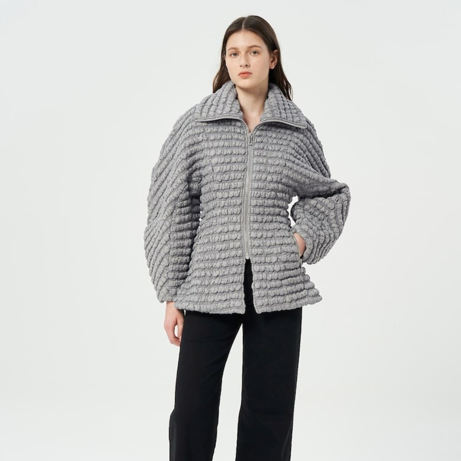 GANNI Stretch Quilt Curve Sleeve Jacket – Gray