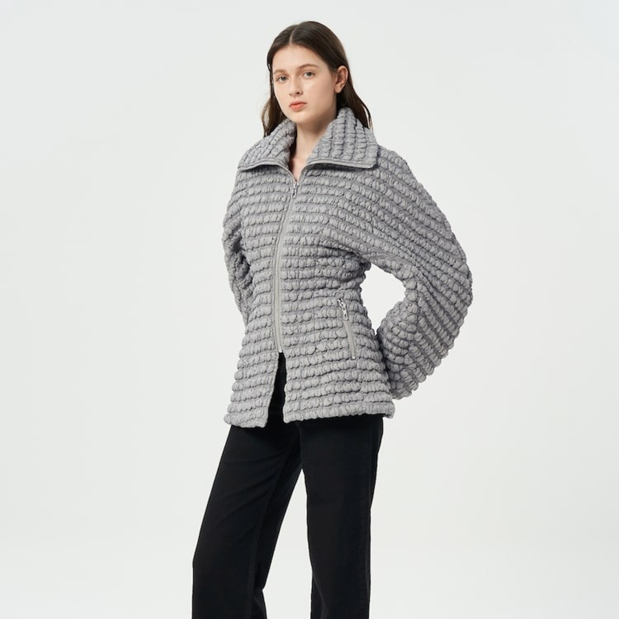 GANNI Stretch Quilt Curve Sleeve Jacket – Gray
