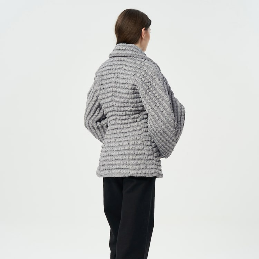 GANNI Stretch Quilt Curve Sleeve Jacket – Gray