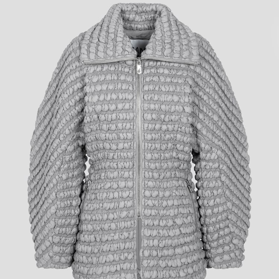 GANNI Stretch Quilt Curve Sleeve Jacket – Gray