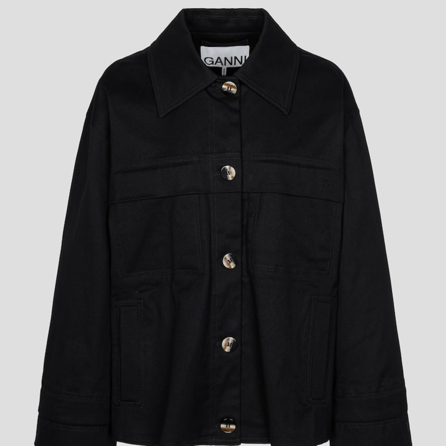 GANNI Herringbone Canvas Jacket – Black