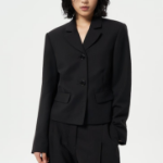GANNI Light Twill Suiting Fitted Blazer – Black