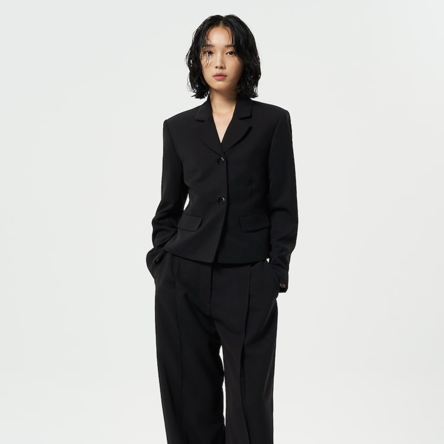 GANNI Light Twill Suiting Fitted Blazer – Black