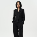 GANNI Light Twill Suiting Fitted Blazer – Black