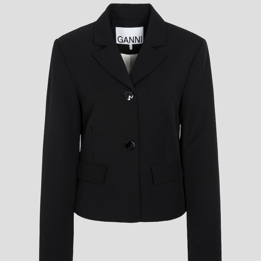 GANNI Light Twill Suiting Fitted Blazer – Black
