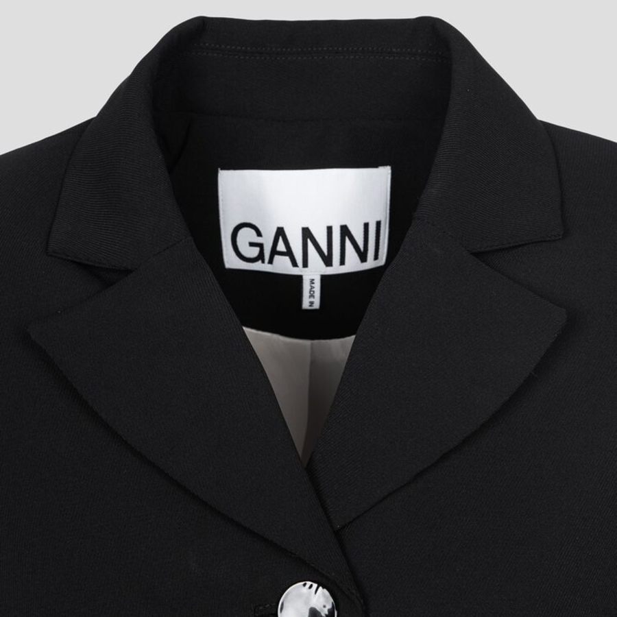 GANNI Light Twill Suiting Fitted Blazer – Black