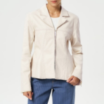 GANNI Herringbone Canvas Fitted Blazer – Summer Sand