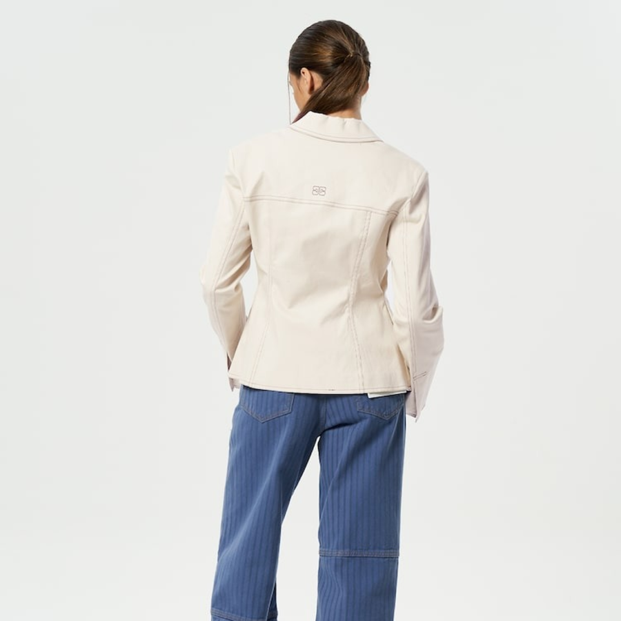 GANNI Herringbone Canvas Fitted Blazer – Summer Sand