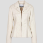 GANNI Herringbone Canvas Fitted Blazer – Summer Sand