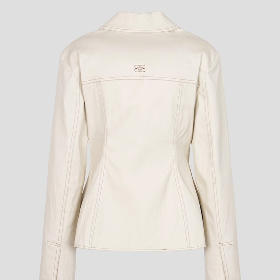 GANNI Herringbone Canvas Fitted Blazer – Summer Sand