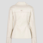 GANNI Herringbone Canvas Fitted Blazer – Summer Sand