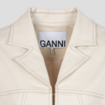 GANNI Herringbone Canvas Fitted Blazer – Summer Sand